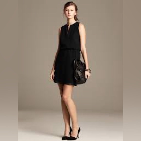 Banana Republic Black Mini Zip Front Dress size 12 - Picture 2 of 10